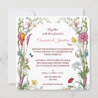 Wildflower Botanical Flowers & Butterflies Wedding Einladung