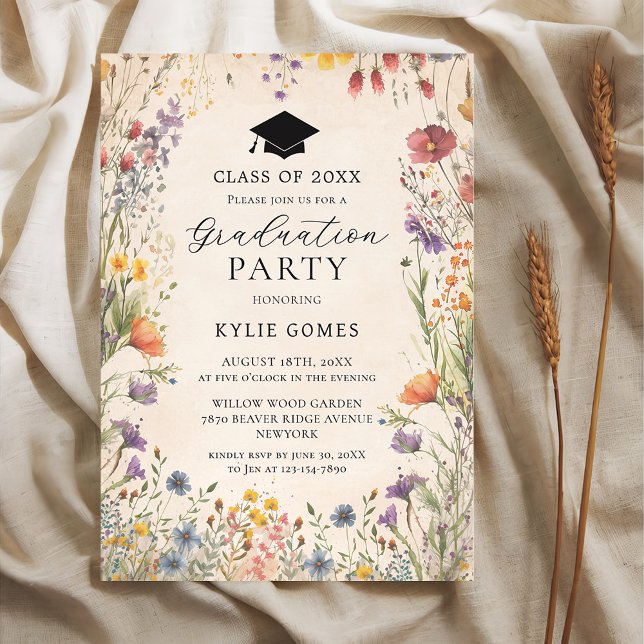 Wildflower Botanical Graduation Party Invitation Einladung (Von Creator hochgeladen)