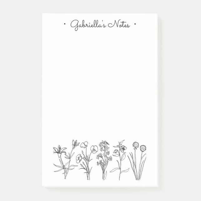 Wildflower Botanical Pretty Floral Garden Name Post-it Klebezettel (Vorderseite)