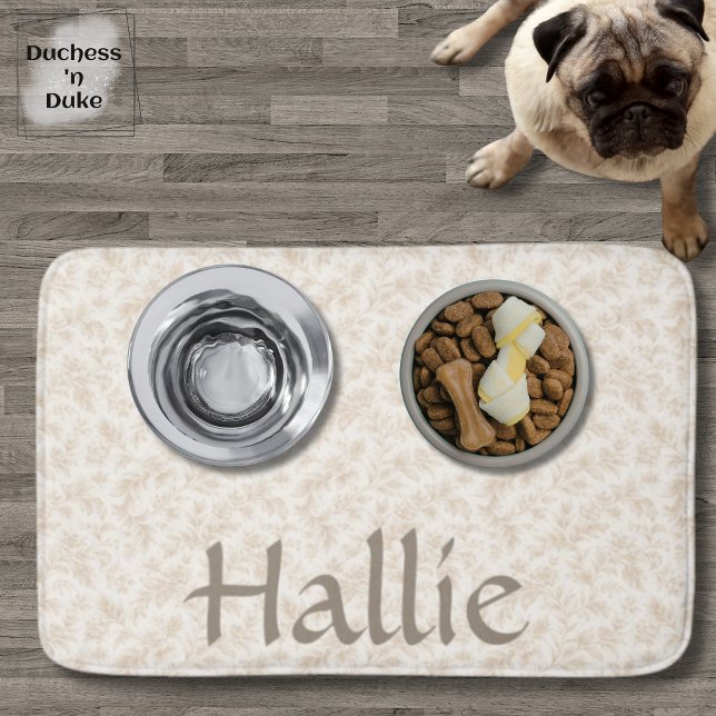 Wildflower Botanical Print Absorbent Pet Mat Badematte (Dog Placemat with food and water bowls personalized with name and ivory botanical design)