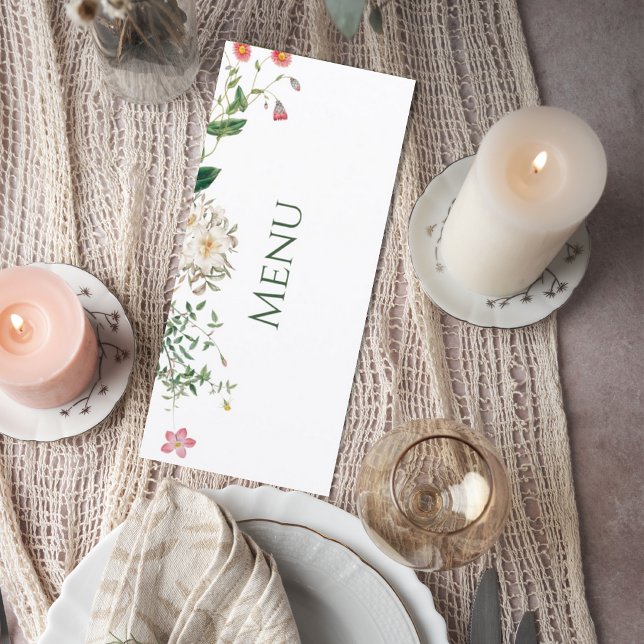 Wildflower Botanical Wedding Menu Card Menükarte (Von Creator hochgeladen)