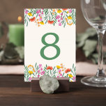 Wildflower Botanical Wedding Table Number Card Tischnummer<br><div class="desc">Guide guests to their tables with this elegant wildflower wedding table number card. Framed with delicate garden florals and fresh greenery, this design brings a romantic botanical touch to your reception tables while maintaining a clean and timeless layout. Colorful wildflowers and soft greenery create a natural floral border that feels...</div>