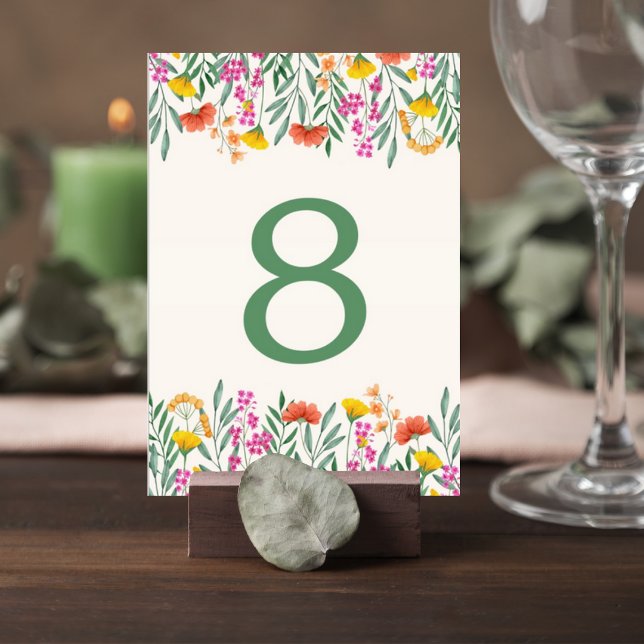 Wildflower Botanical Wedding Table Number Card Tischnummer (Von Creator hochgeladen)