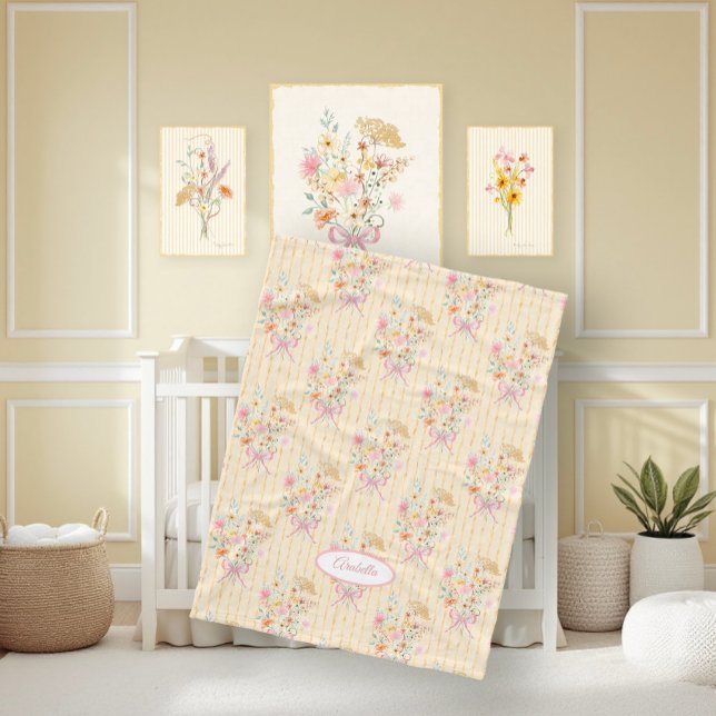 Wildflower Bouquet Floral Ribbon Striped Name Girl Fleecedecke (Von Creator hochgeladen)