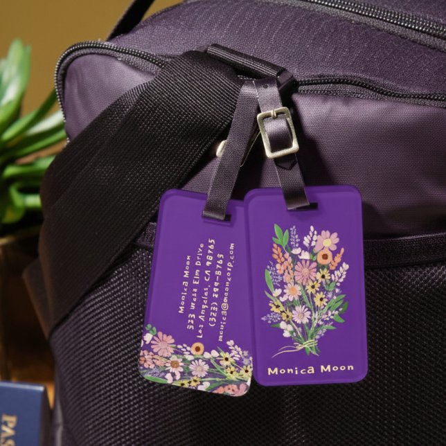 Wildflower Bouquet Handpainted Gouache Custom Name Gepäckanhänger (Wildflower Bouquet Purple Handpainted Gouache Custom Name Luggage Tag
)