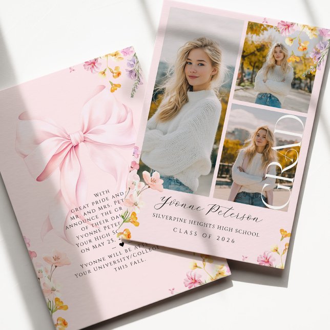 Wildflower & Bow Graduation Announcement Ankündigung (Von Creator hochgeladen)