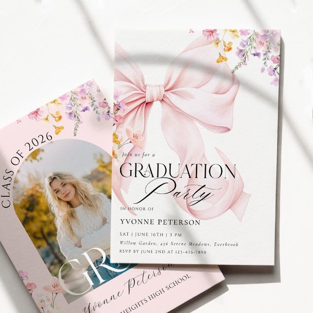 Wildflower & Bow Graduation Invitation Einladung (Von Creator hochgeladen)