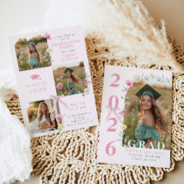 Wildflower Bow Graduation party Photo Collage Einladung