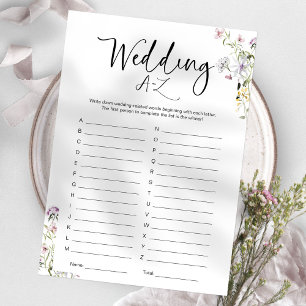 Wildflower-Brautjungfernparty-Hochzeit A-Z-Spiel Einladung