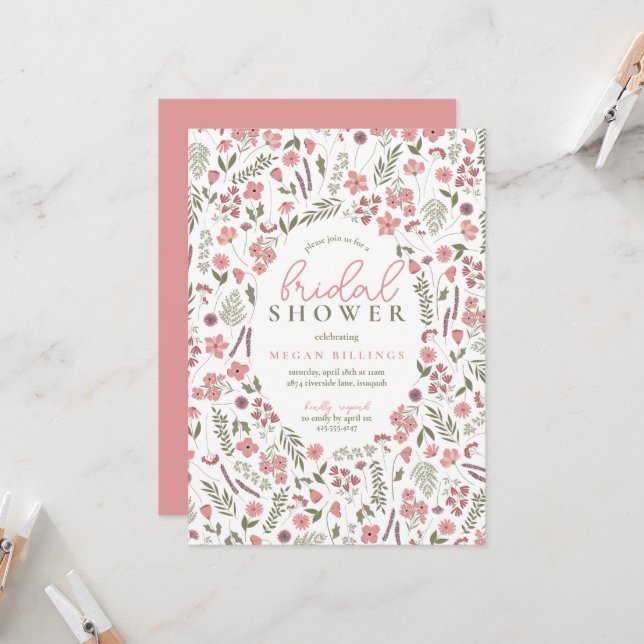 wildflower bridal shower invitation - pink einladung (Vorderseite/Rückseite Beispiel)