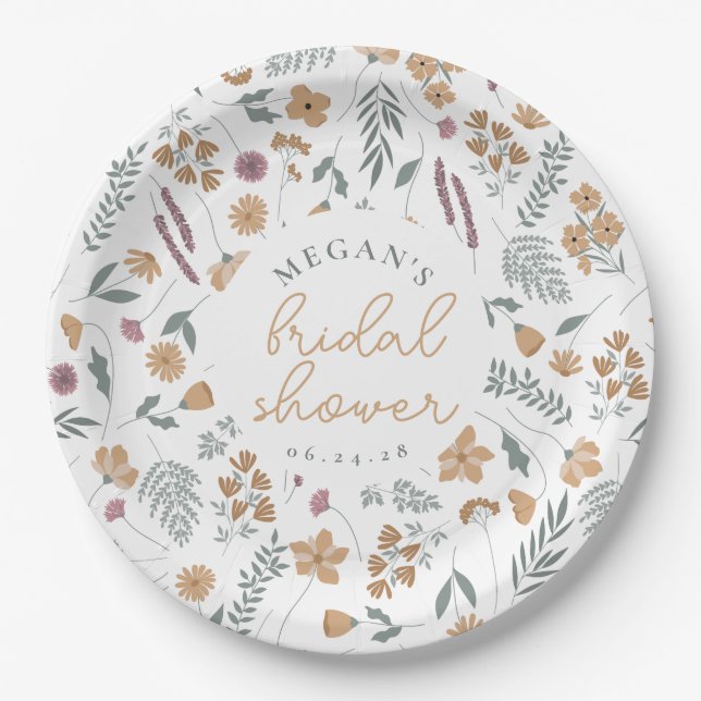 Wildflower Bridal Shower Paper Plates - Orange Pappteller (Vorderseite)