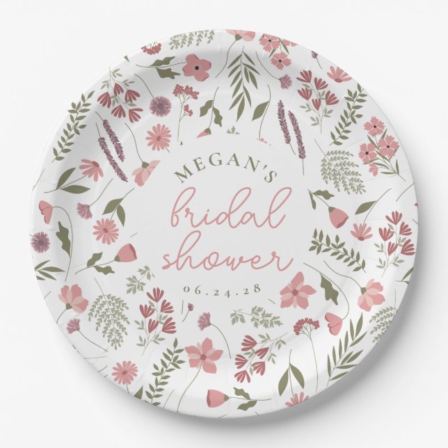 Wildflower Bridal Shower Paper Plates - Pink Pappteller (Vorderseite)