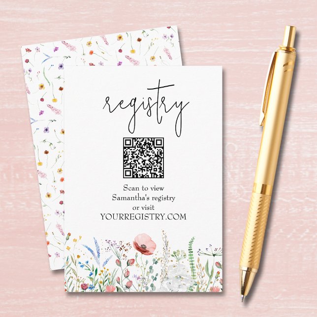 Wildflower Bridal Shower Registry Begleitkarte (Wildflower bridal shower QR code registry enclosure cards, default size 3.5" x 5")