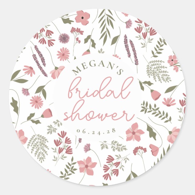 Wildflower Bridal Shower Sticker - Pink (Vorderseite)