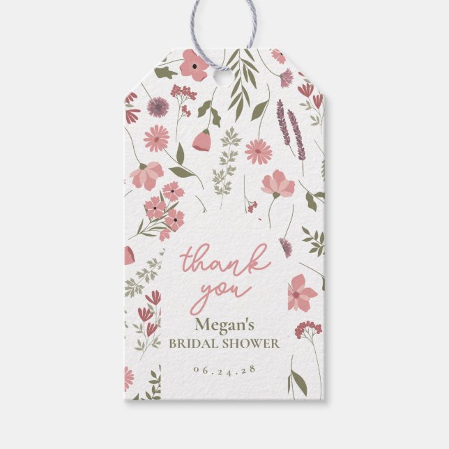 Wildflower Bridal Shower Thank You Tag - Pink Geschenkanhänger (Vorderseite)