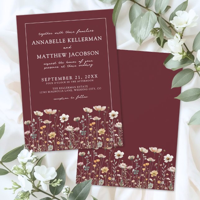 Wildflower Burgundy Floral Wedding Einladung (Wildflower Burgundy Floral Wedding Invitation)
