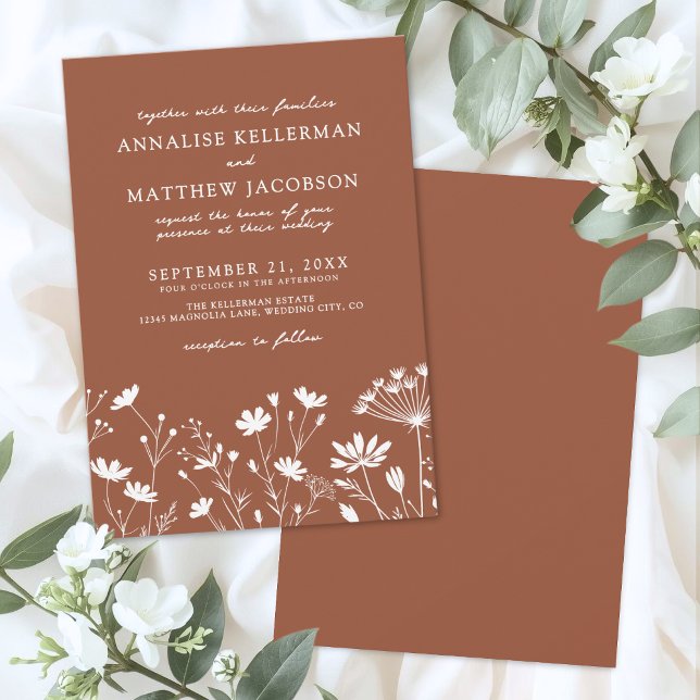 Wildflower Burnt Orange Wedding Einladung (Wildflower Burnt Orange Wedding Invitation)
