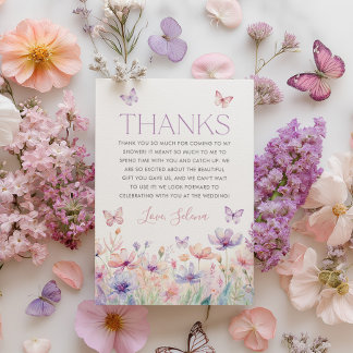 Wildflower Butterfly Bridal Shower Thank You Card Dankeskarte
