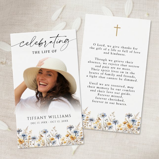 Wildflower Celebration of Life Cross Prayer Card (Von Creator hochgeladen)