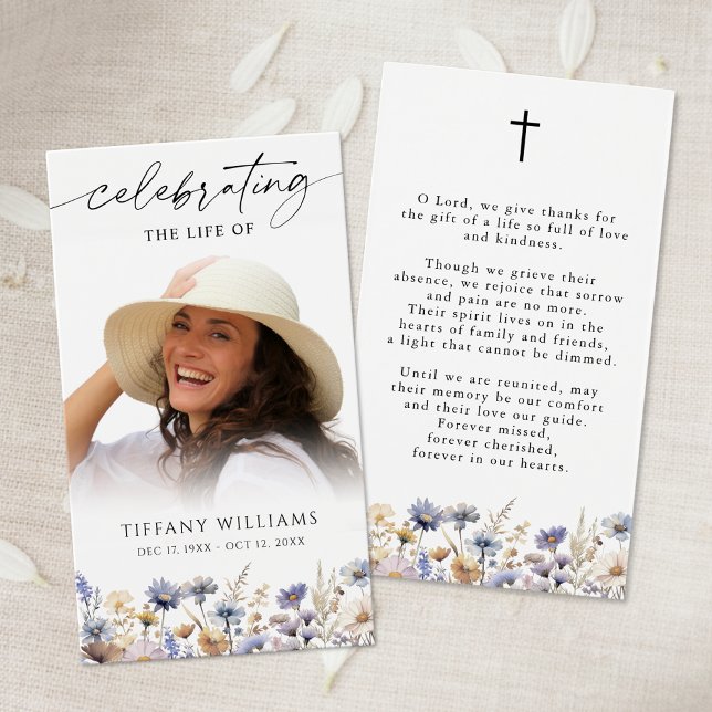 Wildflower Celebration of Life Cross Prayer Card (Von Creator hochgeladen)