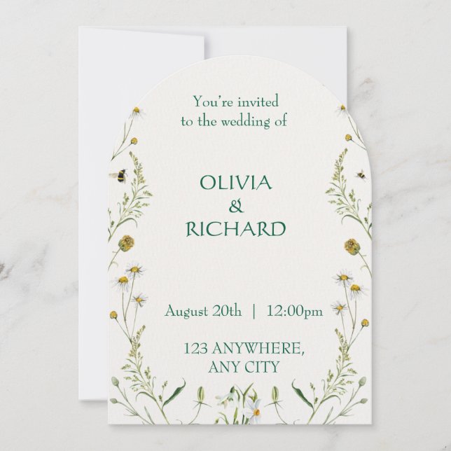 Wildflower classic floral Minimalist Invitations Einladung (Vorderseite)