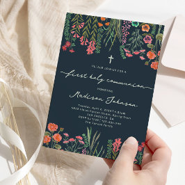 Wildflower dark blue First Holy Communion Einladung