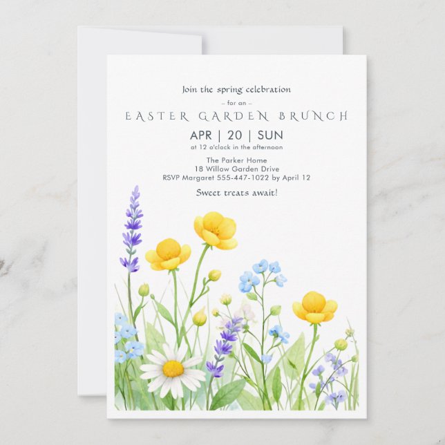 Wildflower Easter Garden Brunch Invitation Card Einladung (Vorderseite)