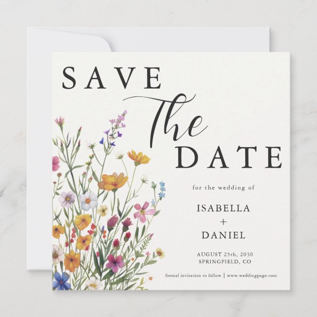 Wildflower Elegant Boho Wedding Save The Date (Vorderseite)