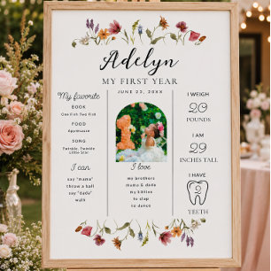 Wildflower-Erste-Geburtstags-Meilenstein-Schild Poster