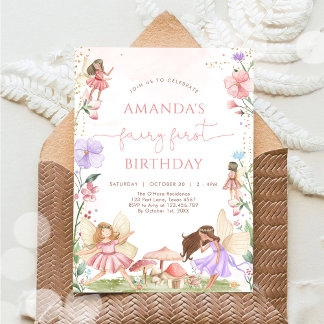 Wildflower Fairy First 1st Birthday Invitation Einladung