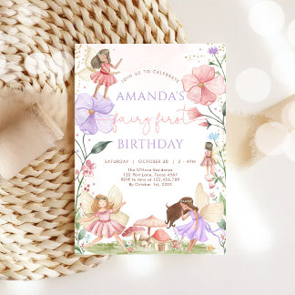 Wildflower Fairy First 1st Birthday Invitation Einladung