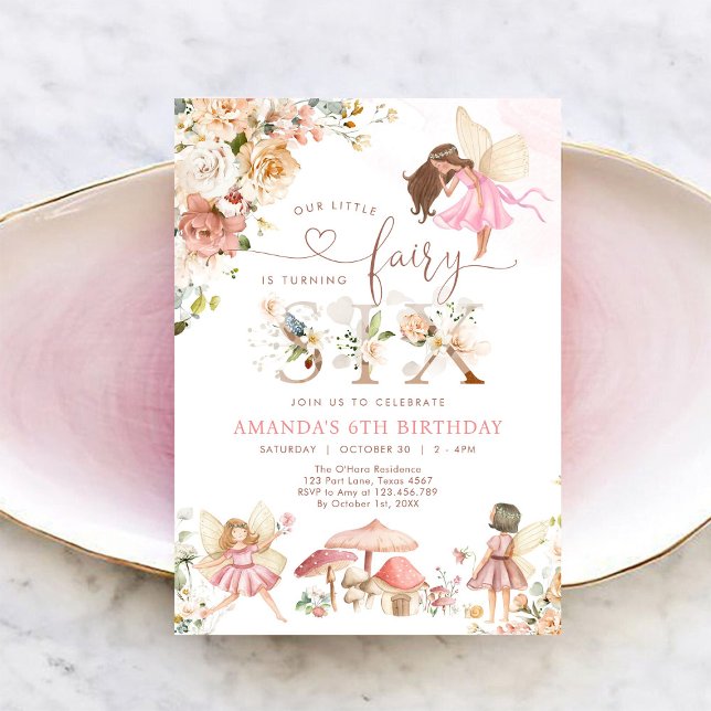 Wildflower Fairy Six Girl 6th Birthday Invitation Einladung (Von Creator hochgeladen)