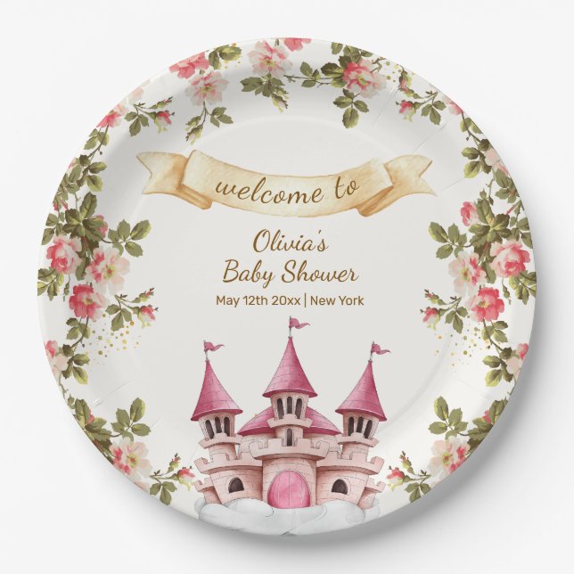 Wildflower Fairytale Castle Baby Shower Welcome  Pappteller (Vorderseite)