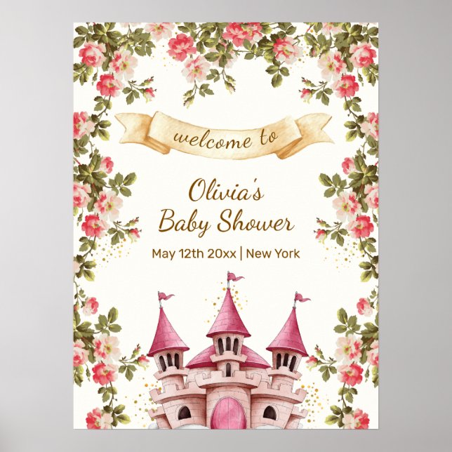 Wildflower Fairytale Castle Baby Shower Welcome  Poster (Vorne)