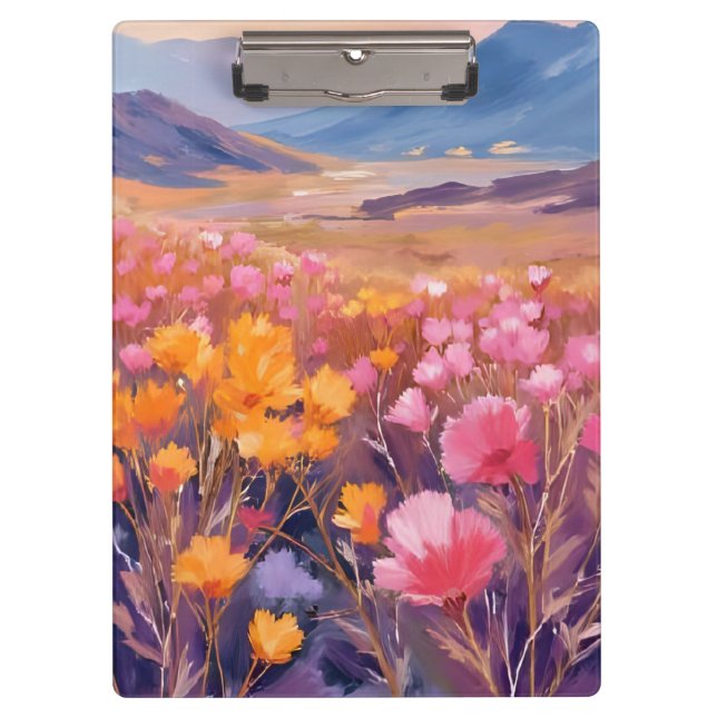 Wildflower Field | Floral Landscape Painting Klemmbrett (Vorderseite)