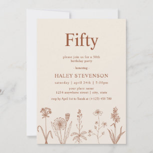 Wildflower Fifty Beige Terrakotta 50. Geburtstag Einladung