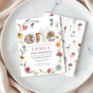 Wildflower First Birthday Photo Invitation Einladung