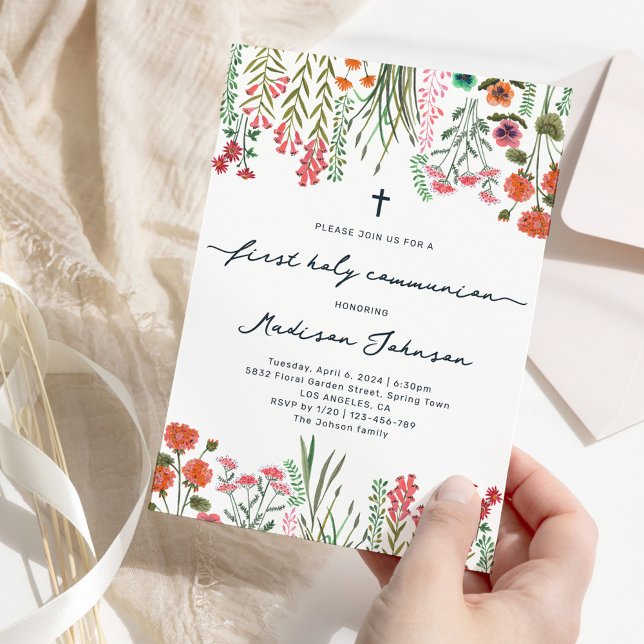 Wildflower First Holy Communion Einladung (Wildflower First Holy Communion Invitation)