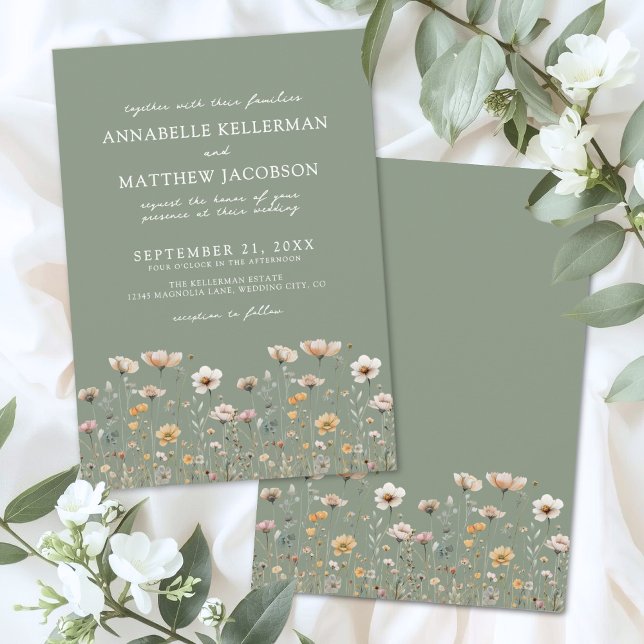 Wildflower Floral Green Wedding Einladung (Wildflower Floral Green Wedding Invitation)