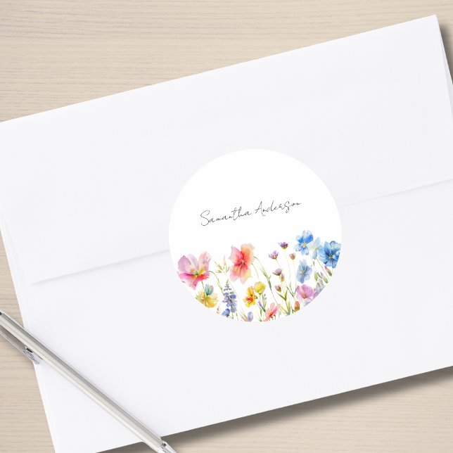 Wildflower Floral Personalized Runder Aufkleber (Von Creator hochgeladen)
