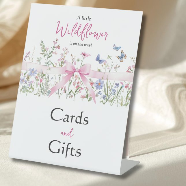 Wildflower Floral Pink Bow Baby Shower Favor Sockelschild (Von Creator hochgeladen)