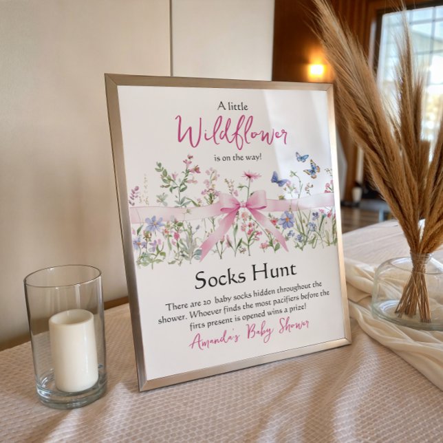 Wildflower Floral Pink Bow Baby Shower Socks Hunt Poster (Von Creator hochgeladen)