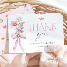 Wildflower Floral Pink Bow Graduation Dankeskarte