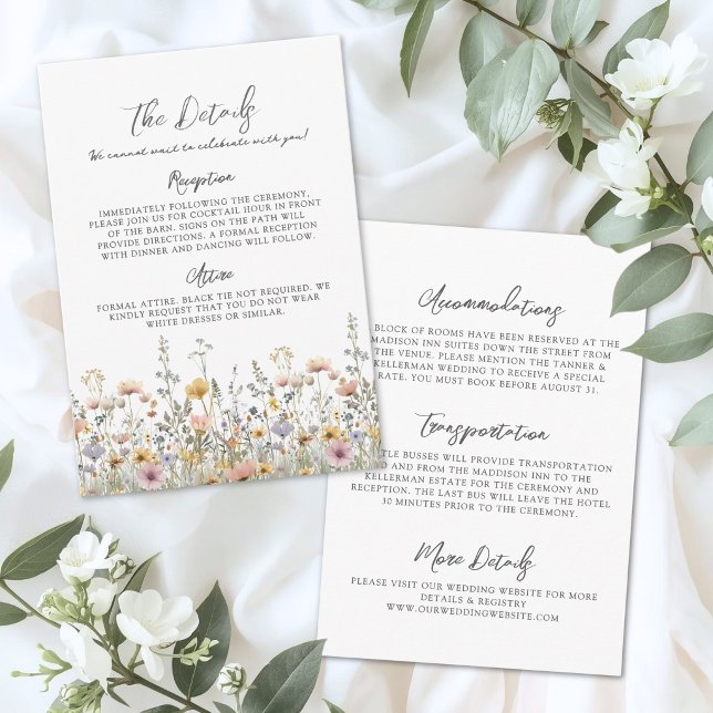 Wildflower Floral Wedding Details Begleitkarte (Wildflower Floral Wedding Details Enclosure Card)