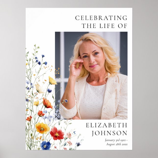 Wildflower Funeral Celebration Of Life Photo Sign Poster (Vorne)
