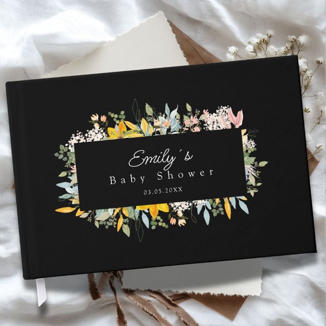 Wildflower Garden Charm | Baby Shower Gästebuch (Wildflower Garden Charm | Custom Baby Shower Guest Book with your Name & Date.)