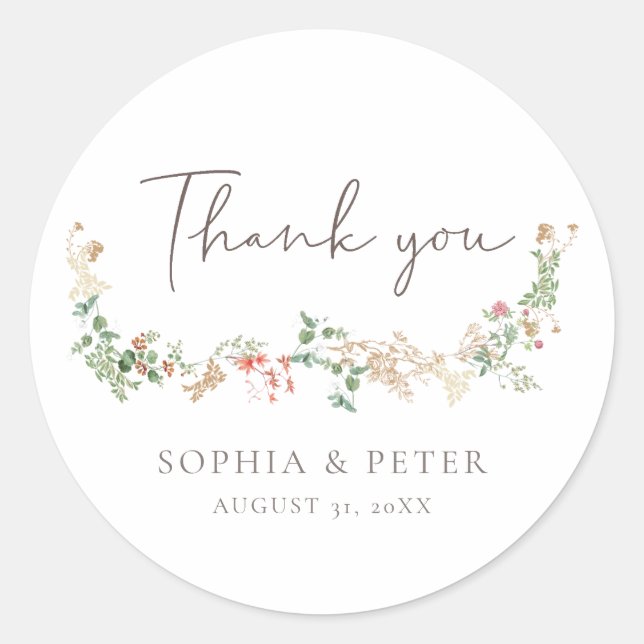 Wildflower Garden Floral Floral Thank you Sticker (Vorderseite)