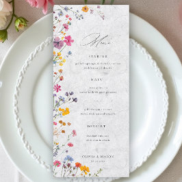 Wildflower Garden Modern Floral Ivory Chic Wedding Menükarte