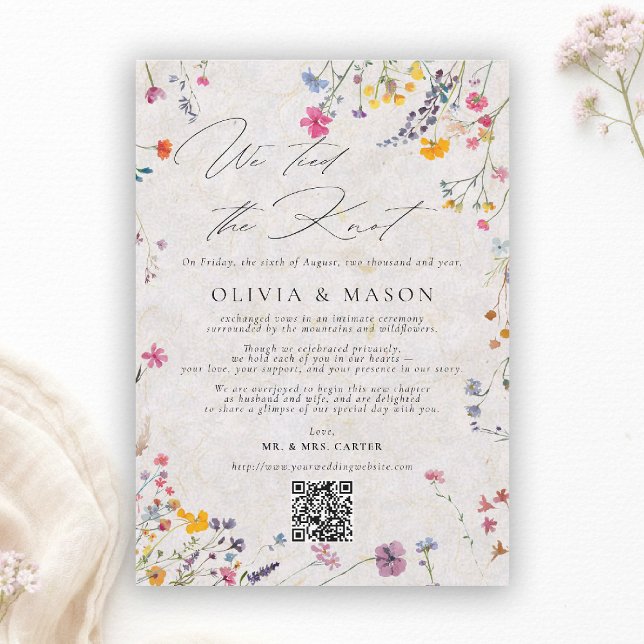 Wildflower Garden Modern Pink Wedding Announcement Einladung (wildflower wedding announcement watercolor garden backyard barn summer spring elegant romantic pink )