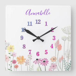 Wildflower Garden   Personalized  Quadratische Wanduhr